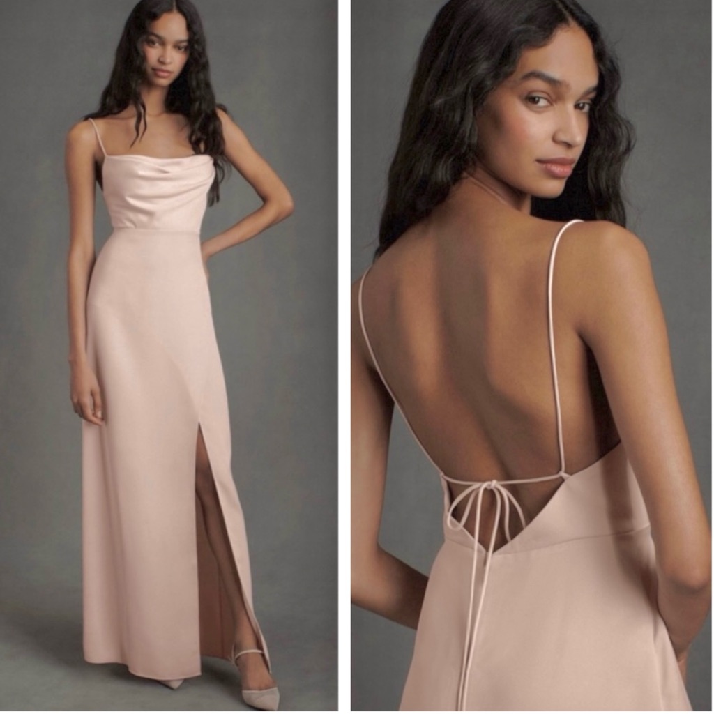Bhldn Anthropologie Remy Satin Charmeuse Cowl Neck Gown New Size 12 Blush Pink
